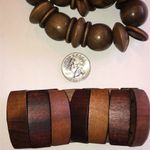 Brown Wooden Beaded Boho Stretchy Chunky Bracelet Set Photo 2