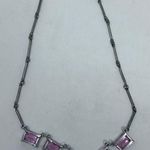 Silver Pink‎ Square Five Gem Necklace/Pendant 8" Long Pink Photo 0