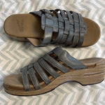 Dansko 39 Marion Wedge Blue Gray Leather Slide Platform Sandals Fisherman Shoes Photo 0