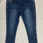 Westport | Dark Wash Embroidery Accented Signature Fit Ankle Jeans | Size 12 Photo 0