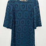 Chico's Dress Women 1 Medium Blue Solid Crochet Camille Enchanted Teal Disco Photo 0