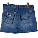 American Eagle Denim Jean Mini Skirt Distressed Raw Hem Cotton Women’s Size 12 Photo 1