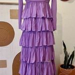None Vintage Handmade 70s Purple Multi Tiered Pleated Sheer Sleeve Square Neck Dress Photo 0