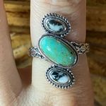 Royston Turquoise White Buffalo Sterling Silver Ring Size 8 Black Photo 0