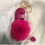 Flamingo LAST ONE! Hot Pink Fuzzy Glitter  Pom Pom Keychain Photo 3