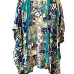Do Everything In Love Blue Floral Viscose Kimono Duster OS Teal Side Slits EUC Photo 3