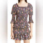 ByTiMo Tuckernuck Small Smocked 3/4 Sleeve Blouse Bright Field Dark Florals Black Photo 9