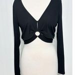 Charlotte Russe  Womens Ring Linked Cut Out Long Sleeve Crop Top Black Size Large Photo 0