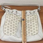 Brighton Perforated Daisy Drawstring Tassel Leather White Shoulder Hobo Bag Photo 5