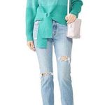 Parker Hampton Teal Blue Colorblock Tie Hem Crewneck Sweater Size Large Photo 0