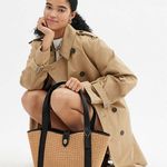 Coach NWT Hadley Turn Lock Tote Bag CAL87 Toast / Black Straw Smooth Leather Photo 10