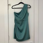 Lulus Lulu’s Love Me Tonight Sage Green Satin One-Shoulder Mini Dress Photo 1