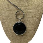 Charles Albert  Necklace Sterling Silver Bamboo Style Frame Onyx Pendant Choker Photo 1