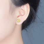 18K White Gold Plated Yellow Gemstone Citrine Diamond Stud Earrings for Women Photo 3