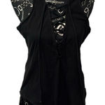 Glamorous  Black Faux Velvet Deep Plunge Neck Lace Up Body Suit Crotch‎ Snaps Med Photo 0