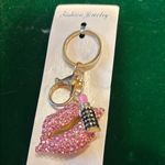 Fashion Jewelry Pink and Gold Key & Card Holder with Sparkling Lip Charm Photo 1