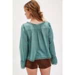 Free People Evermore Lace Inset Semisheer Cotton Top in Mineral Blue Size Small Photo 6
