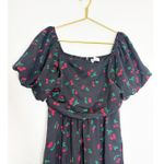 Petal & Pup Chlo Cherry Print Puff Sleeve Midi Dress Size Large Smocked Retro Black Photo 3