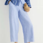 J.Crew  Blue Wide Leg Linen Cropped Pant Trouser‎ Size Large Quiet Luxury Resort Photo 0