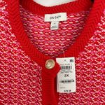 ON 34TH Red Pink White Textured Knit Button Front Cardigan Sweater 2X Photo 2