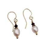 Handmade Gold Wire Garnet & Freshwater Pearl Drop Earrings Photo 4
