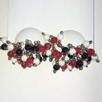 Vintage Red, Blue, and White Beaded Boho Retro Statement Earrings Red Photo 1
