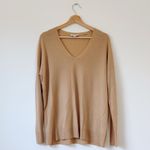 Vince  Melange V-Neck Wool Cashmere Sweater in Sand Photo 4