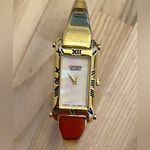 Citizen Ladies Watch Gold Tone Bangle Bracelet Rainbow Pearl Rectangular Dial Photo 3