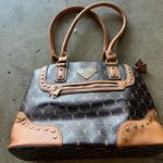 Baby Phat  NEW Logo Print Faux Leather Tote Bag Gold Studs Photo 0