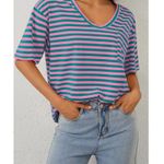 Amazon  brand Medium New in Bag Pink and Green Striped V Neck Tee Photo 1