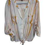 Harvé Benard Harve Benard White‎ Orange Striped Gold Geo Tie Hem Long Sleeve Blouse Size 3X Photo 0