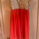 Jodi Kristopher Strapless Sequin Bodice Red Chiffon Dress S Photo 4