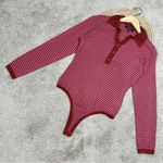 NWOT Lulu’s Retro Cutie Burgundy and Pink Textured Knit Long Sleeve Bodysuit M Red Size M Photo 2