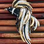 Vintage Craft Bird Black Enameled Rhinestone Brooch/Pin Gold Photo 0