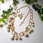 Gold Chain Bubble Pearl Necklace and Earrings Set Photo 1