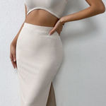 Cream Womens Ribbed Skirt Set Tan Photo 0