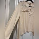 Knox Rose  Size M Cream Waffle Knit Lace Long Sleeve Henley Top Tunic Shirt Photo 3