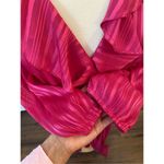 Maison Tara Satin Pink Ruffle Collar Striped Faux Wrap Dress Size 8 Photo 5