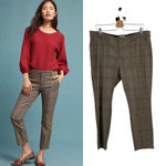 Anthropologie The Essential Slim Trouser Pants Cropped Plaid Brown Tan Size 14 Photo 1