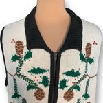 Vintage Bechamel Printed Knit Sweater Vest Winter Pine Cone Knit Sweater Zip Up White Size XL Photo 1