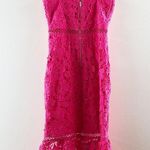 Lulus Taliah Sleeveless Floral Lace Crochet Trim Midi Trumpet Dress Hot Pink S Photo 7
