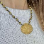 Rose Carved Necklace Vintage Bohemian “Liza” Brown Tan Stone Beaded Boho Chic Photo 9