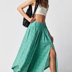 Free People Turquoise Lunar Cove Plaid Split Leg Pants Sz L NWOT Photo 4