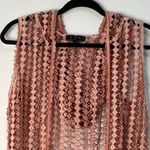 POL Duster Vest Crochet Fringe Trim Hood Size S Dark Blush Pink Boho Rave Indie Photo 3