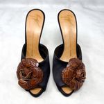 Giuseppe Zanotti Vintage Y2K Leather Flower Silk Platform Mule Sandal Heel Black Photo 1