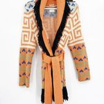 Mother The Belted Short Alpaca Wool Blend Knit Fringe Orange Cardigan Sweater XS Photo 2