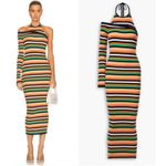 Revolve Monse Striped One Sleeve Halter wool Ribbed Knit Midi Dress Rainbow M Yellow Size M Photo 1