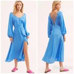 Free People Later Days Blue Button Front Long Sleeve Midi Dress Size 0 New Photo 1