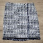 Talbots  Petites Tweed Button Front Fringe Skirt Wrap Navy Blue White Size 12P Photo 0