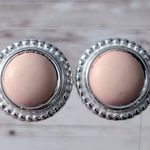 Vintage Clip On Earrings Light Pink Center with Silver Tone Halo Photo 0